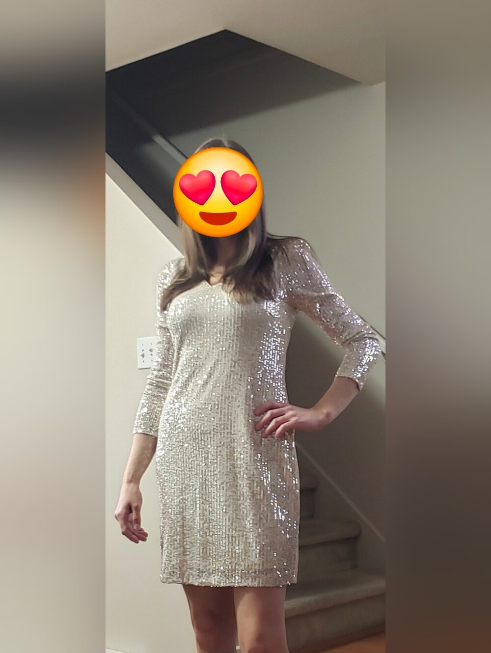 Sparkley DKNY Sequin Festive Long Sleeve Party Dress - Gold